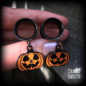 Halloween tunnel earrings Halloween gauged earrings Jack O'Lantern earrings Pumpkin earrings