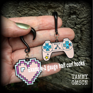 Gamer girl ear gauges-Pixel heart gauged earrings