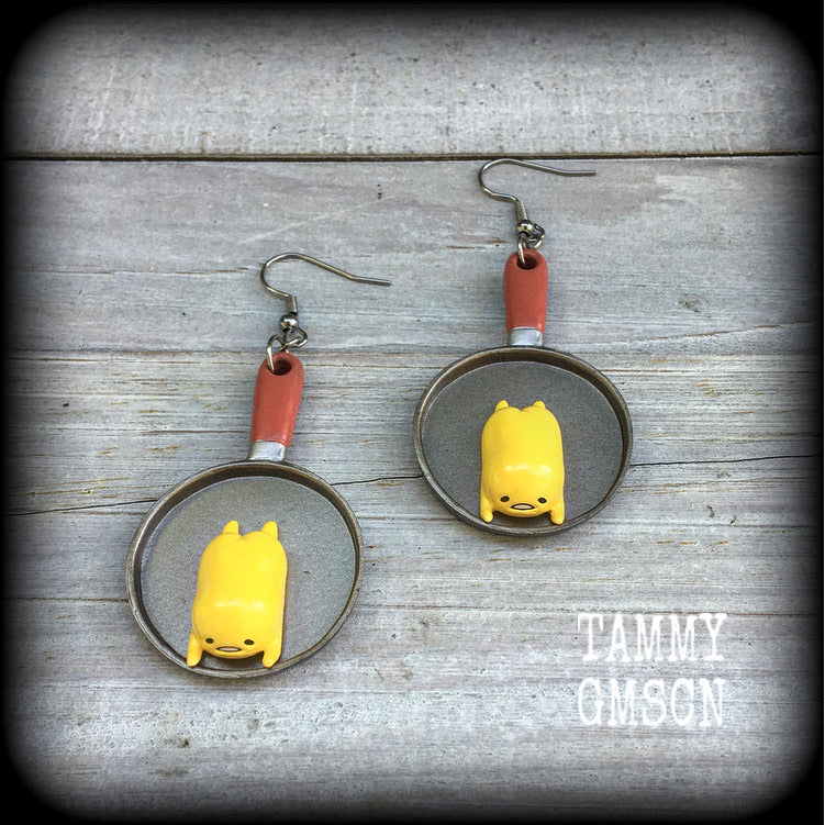 Gudetama earrings Japanese earrings Kawaii earrings Kawaii jewelry Gudetama toy Pierced ears Stretched ears