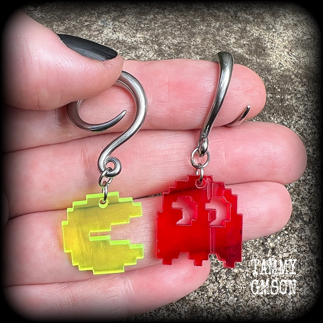 Pacman and ghost earrings 