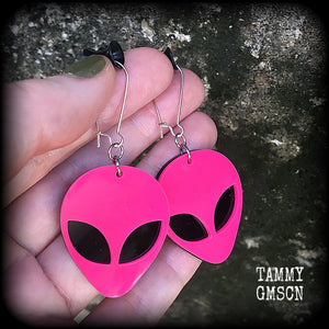 Hot Pink alien earrings