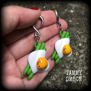 Gudetama 'Eggs and asparagus' gauged earrings