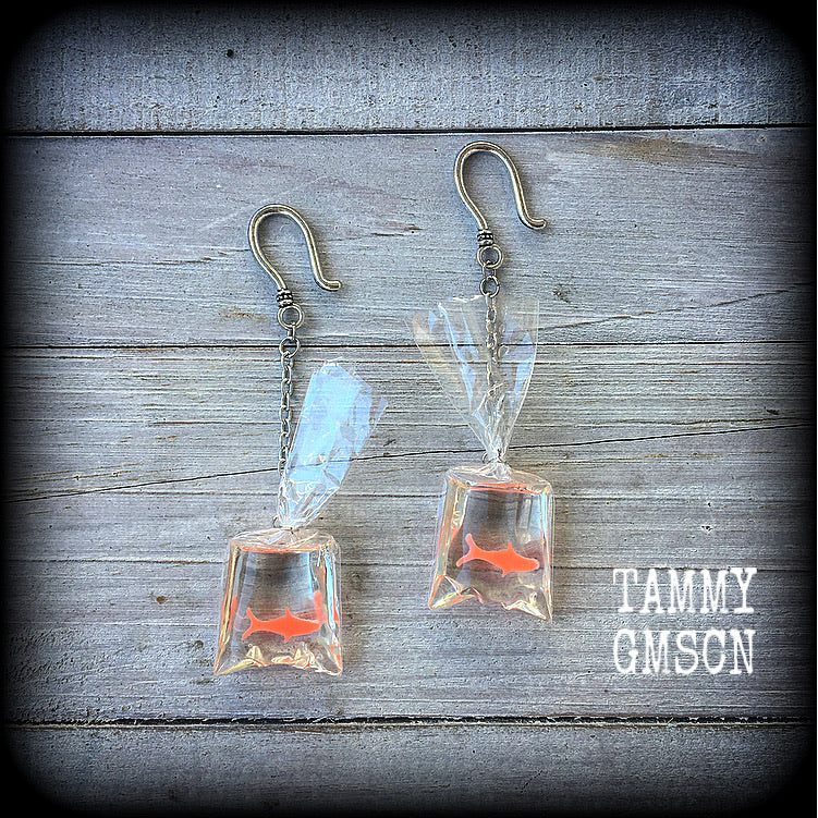 Gold fish earrings-Ear hangers