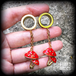 Red toadstool tunnels-Mushrooms tunnel earrings