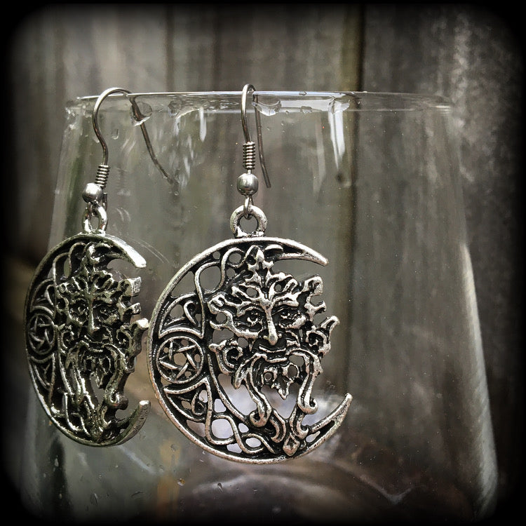 Green man earrings-Greenman earrings