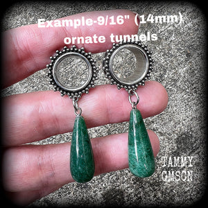 Aventurine earrings Teardrop earrings 14mm tunnels Gemstone tunnel earrings Gemstone earrings Gauged earrings 2g 0g 00g 12mm 14mm 16mm 19mm Tunnel dangles Ear gauges 1/2" 9/16" 5/8" 3/4" 7/8" 1" 1.10" 1.18" Stretched ears Stretched lobes 