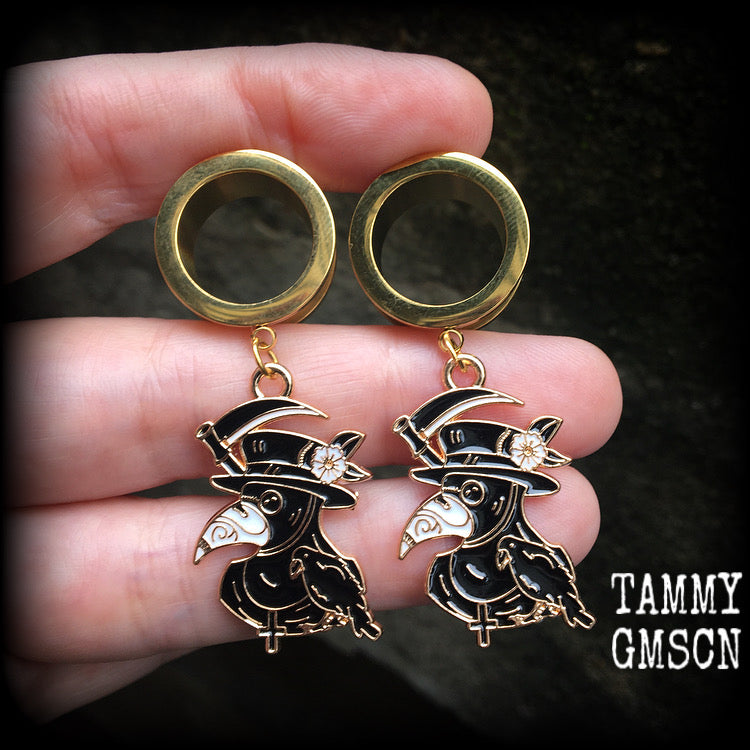 Plague doctor tunnel earrings