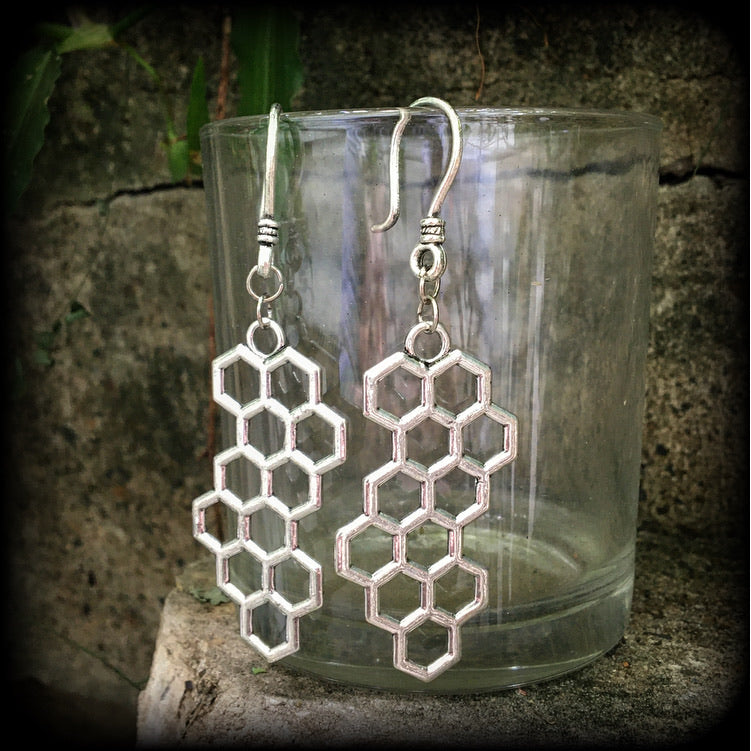 Beehive earrings-Hexagon ear hangers