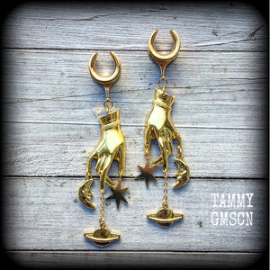 Chiromancy earrings Palmistry ear hangers Cradle ear weights Stars ear gauges Planets earrings Celestial jewelry Gauged earrings Stretched ears Stretched lobes Gauged ears Gauged lobes Body jewelry 6g 2g 0g 00g 1/2" 9/16" 5/8" 3/4" 7/8" 1" 1.10" 1.18