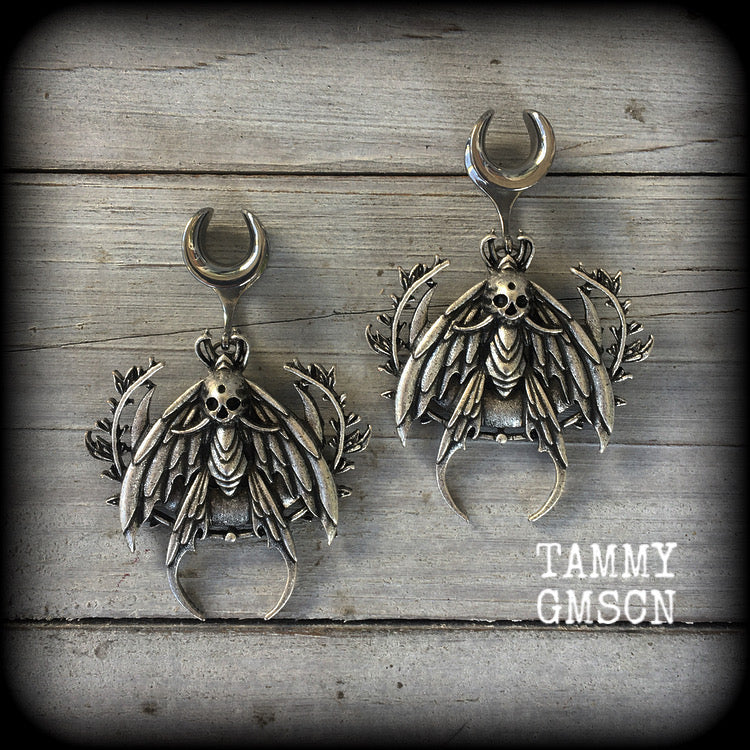 Deaths head moth gauged earrings