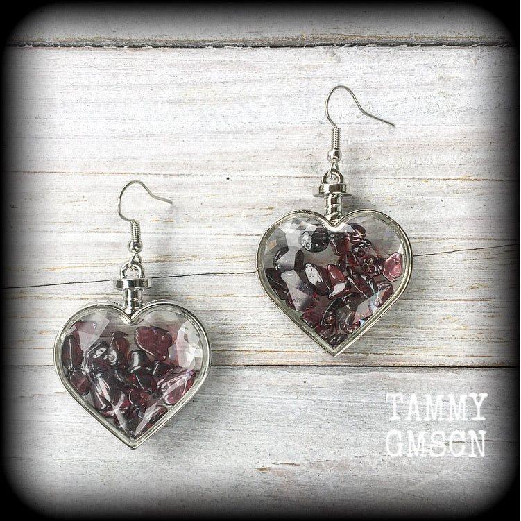 Garnet heart earrings-Gemstone earrings