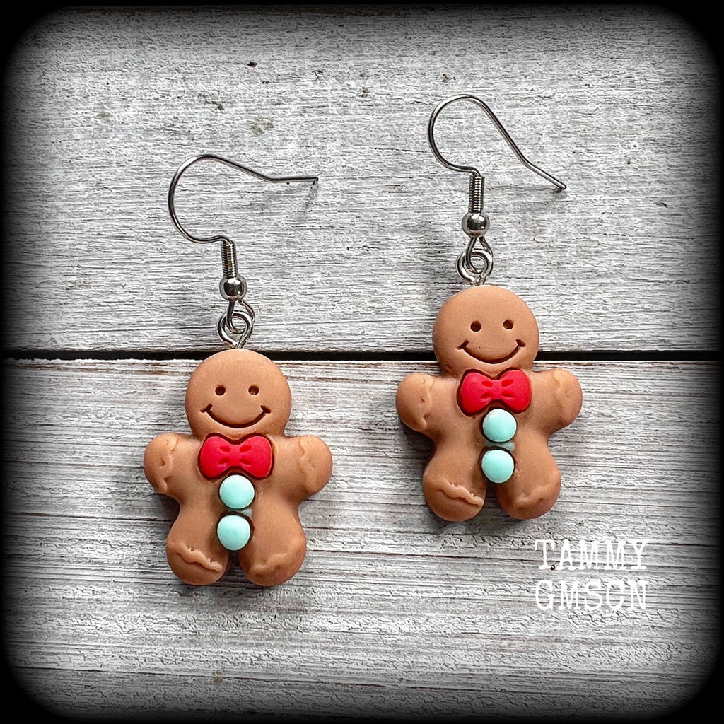 Gingerbread man earrings-Yule earrings