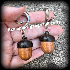 Acorn earrings Acorns earrings Wood ear weights Wood gauged earrings Carved wood ear weights 2 gauge ear weights Stash pot jewelry Stash pot earrings Pet jewelry Pet memorial urn Ear hangers 4mm 6mm 8mm 10mm 12mm 14mm 16mm 19mm 22mm 25mm 28mm 30mm