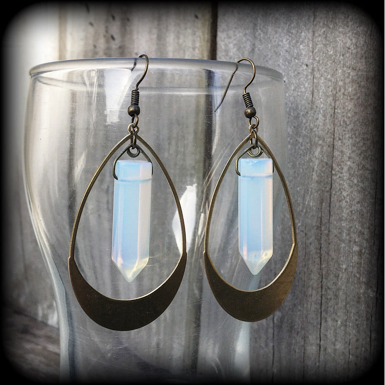 Opalite and brass teardrop earrings