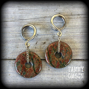 Unakite gauged earrings