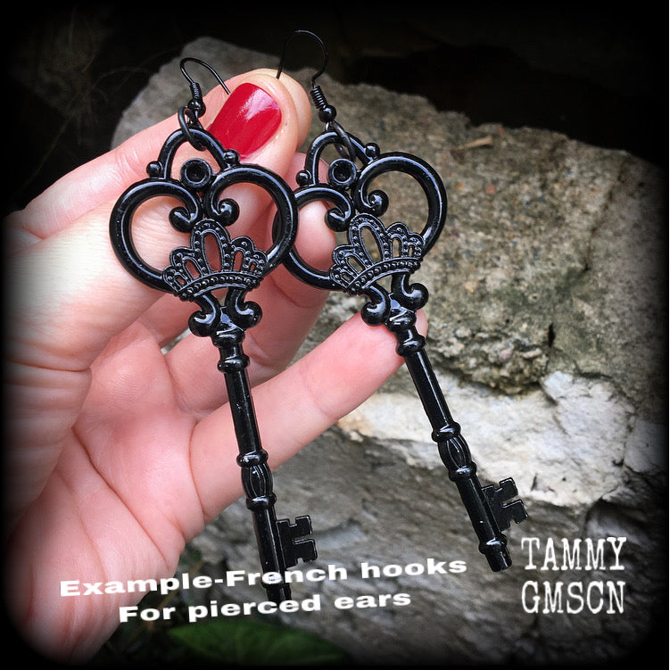 Antique key earrings-Black key earrings