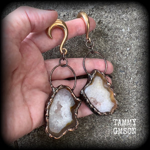 Agate geode slice gauged earrings