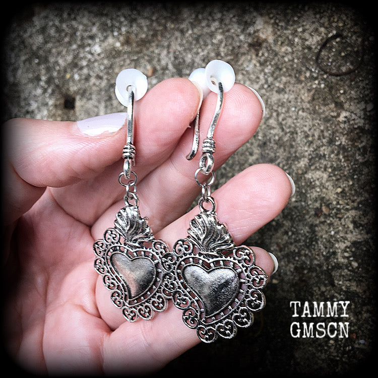 Sacred heart earrings-Ear hangers
