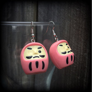 Pink daruma earrings Daruma dolls Japanese dolls Japanese earrings Daruma ear hangers Daruma ear weights Unique ear weights Stretched ears Stretched lobes Ear gauges Pierced Gauged earrings 4mm 6mm 8mm 10mm 12mm 14mm 16mm 19mm 22mm 25mm 28mm 30mm