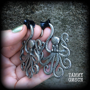 Antique silver octopus ear hangers