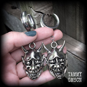 Hannya mask gauged earrings