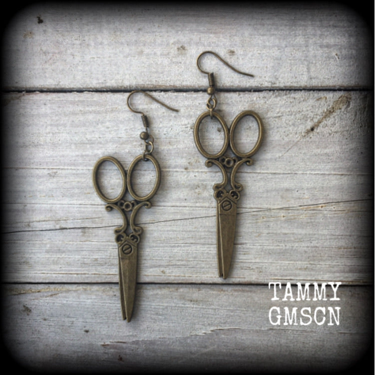 Scissors earrings-Bronze earrings