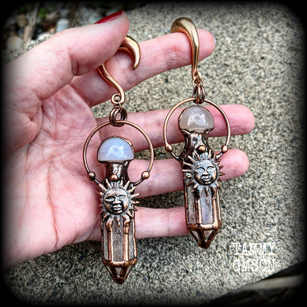 Clear quartz gauged earrings-Sun God ear weights