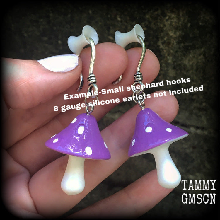 Purple mushroom earrings-Mushroom ear hangers