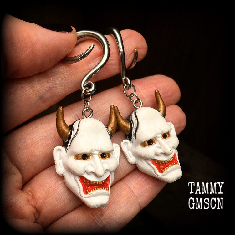 Hannya Mask gauged earrings