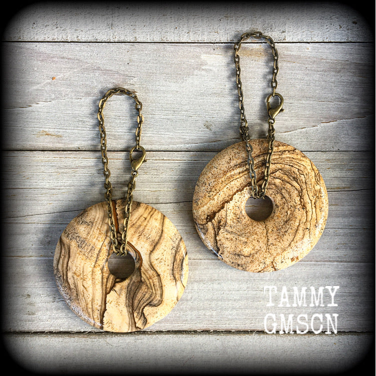 Picture Jasper earrings-Ear hangers