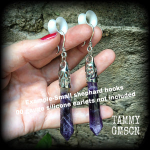 Amethyst earrings-Gemstone tunnel dangles