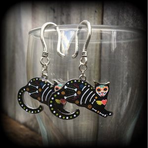 Los Muertos cat earrings-Day of the dead cat earrings