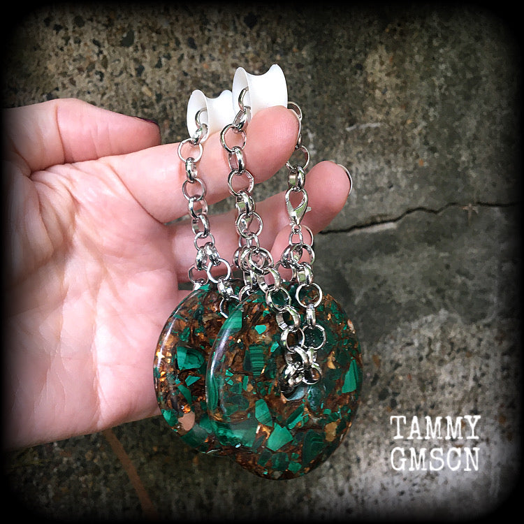 Malachite and bronzite earrings-Ear hangers