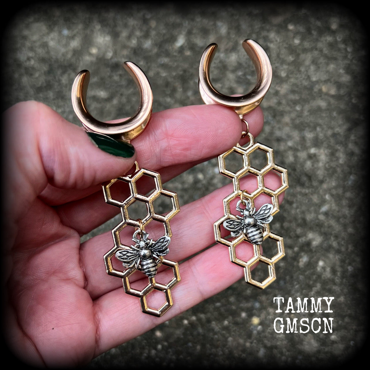 Beehive gauged earrings-Honeycomb earrings