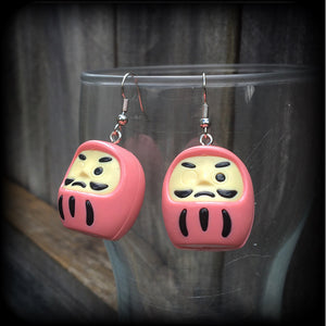 Pink daruma earrings Daruma dolls Japanese dolls Japanese earrings Daruma ear hangers Daruma ear weights Unique ear weights Stretched ears Stretched lobes Ear gauges Pierced Gauged earrings 4mm 6mm 8mm 10mm 12mm 14mm 16mm 19mm 22mm 25mm 28mm 30mm