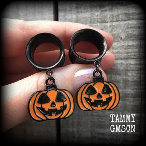 Halloween tunnel earrings Halloween gauged earrings Jack O'Lantern earrings Pumpkin earrings