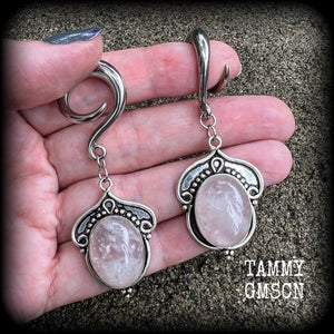 Rose quartz gauged earrings