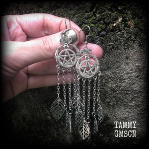 Leafy pentagram dangle earrings