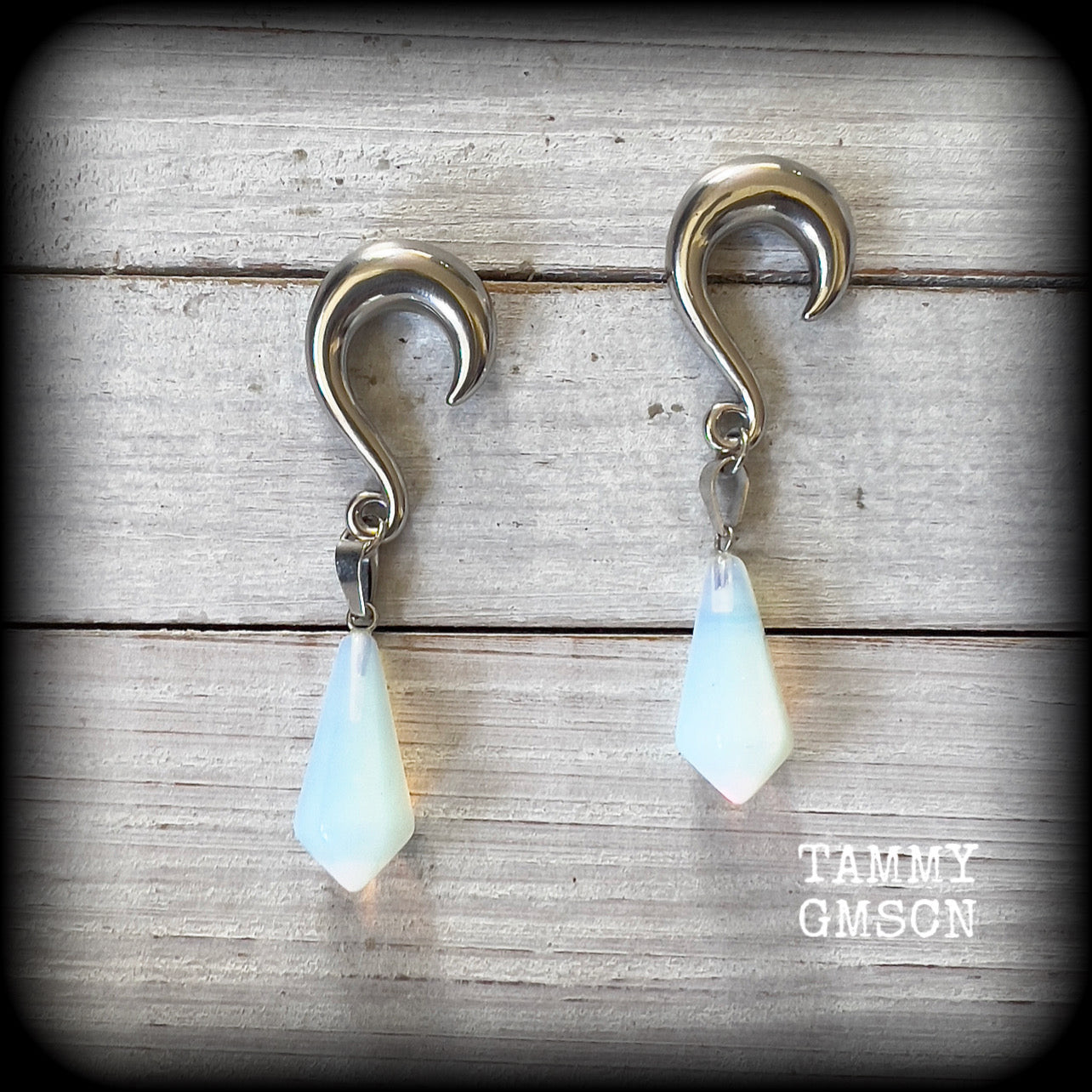 Opalite gauged earrings