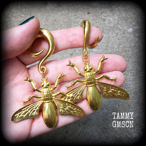 Wasp earrings-Insect gauged earrings