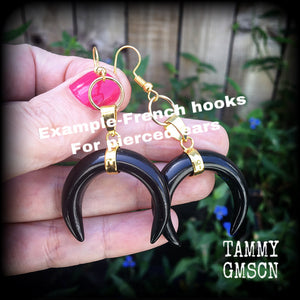 Black obsidian double horn earrings-Ear hangers