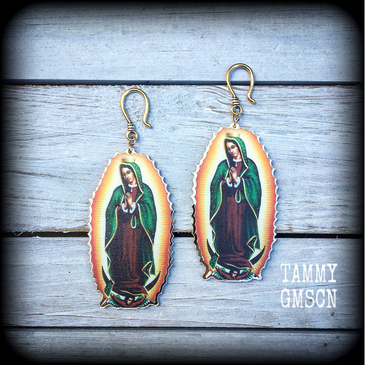 Catholic earrings Catholic jewelery Religious jewellery Virgin Mary jewelry Voodoo earrings Voodoo jewellery Earrings for pierced ears and stretched lobes
