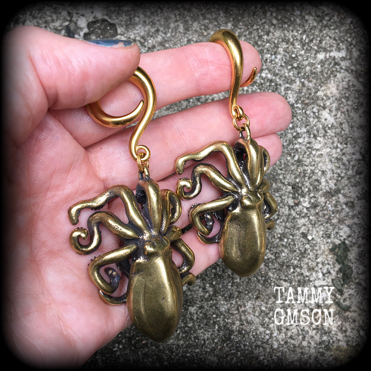 Brass octopus ear weights-Gauged earrings