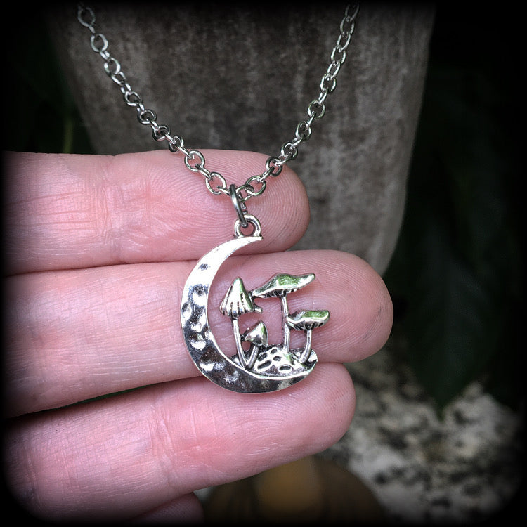 Forest moon necklace Crescent moon necklace Fir tree necklace Nature necklace silver necklace Whimsigoth Fairycore Goblincore Cottagecore