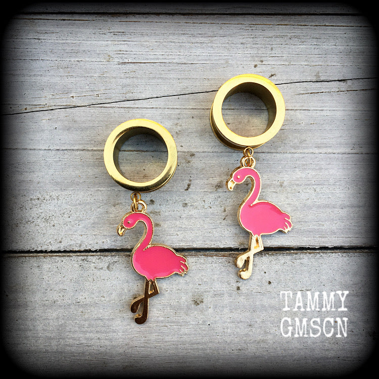 Pink flamingo tunnel earrings