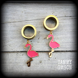 Pink flamingo tunnel earrings