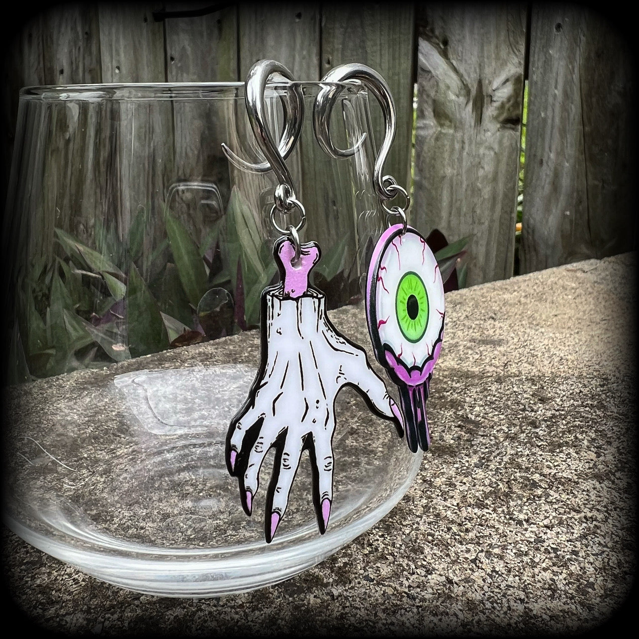 Zombie eyeball gauged earrings-Halloween earrings