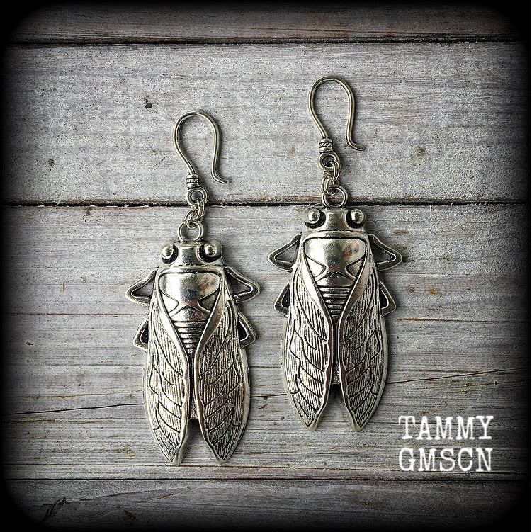 Antique silver cicada earrings-Ear hangers