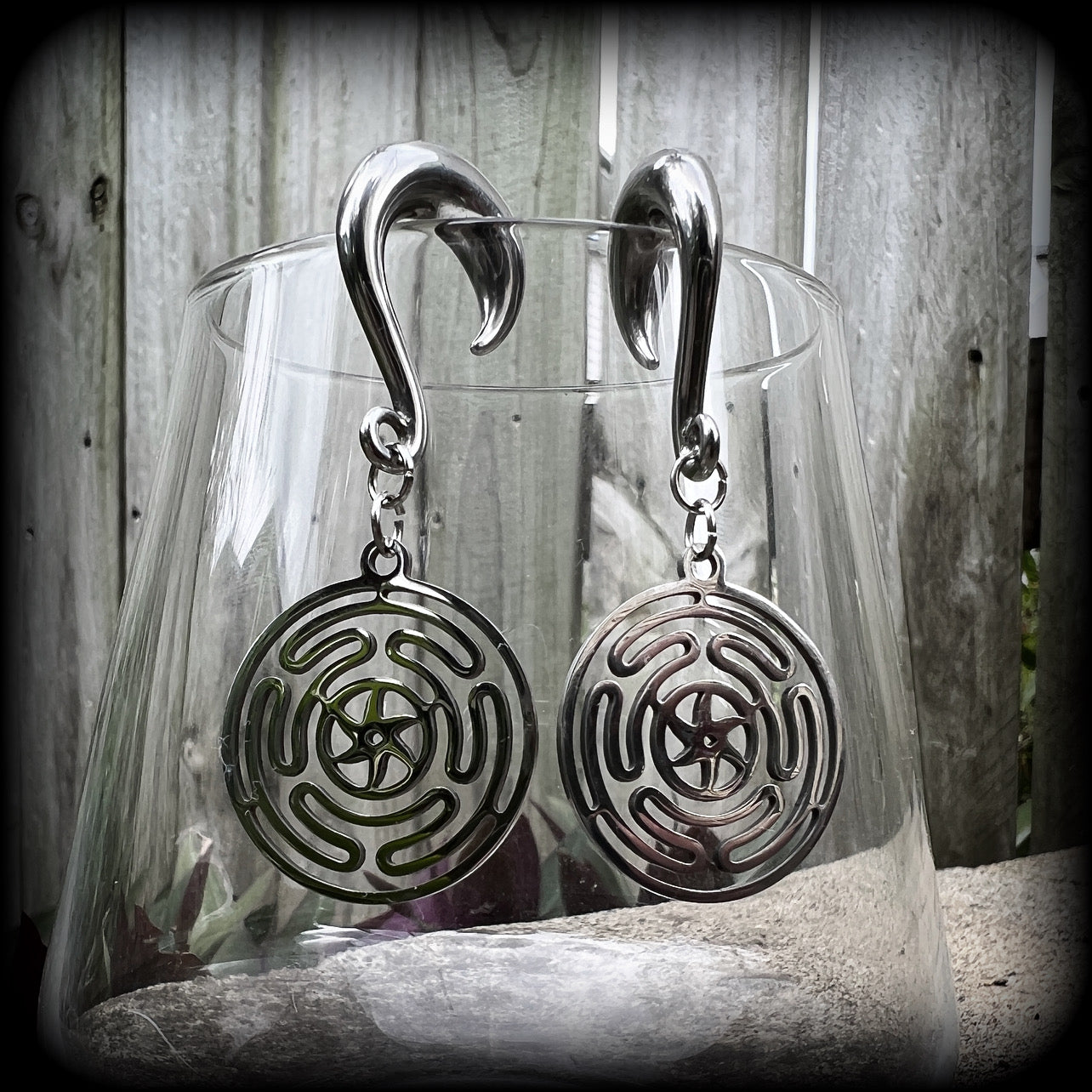 Wheel of Hecate gauged earrings 