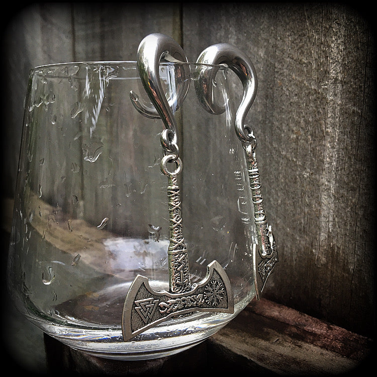 Viking axe gauged earrings